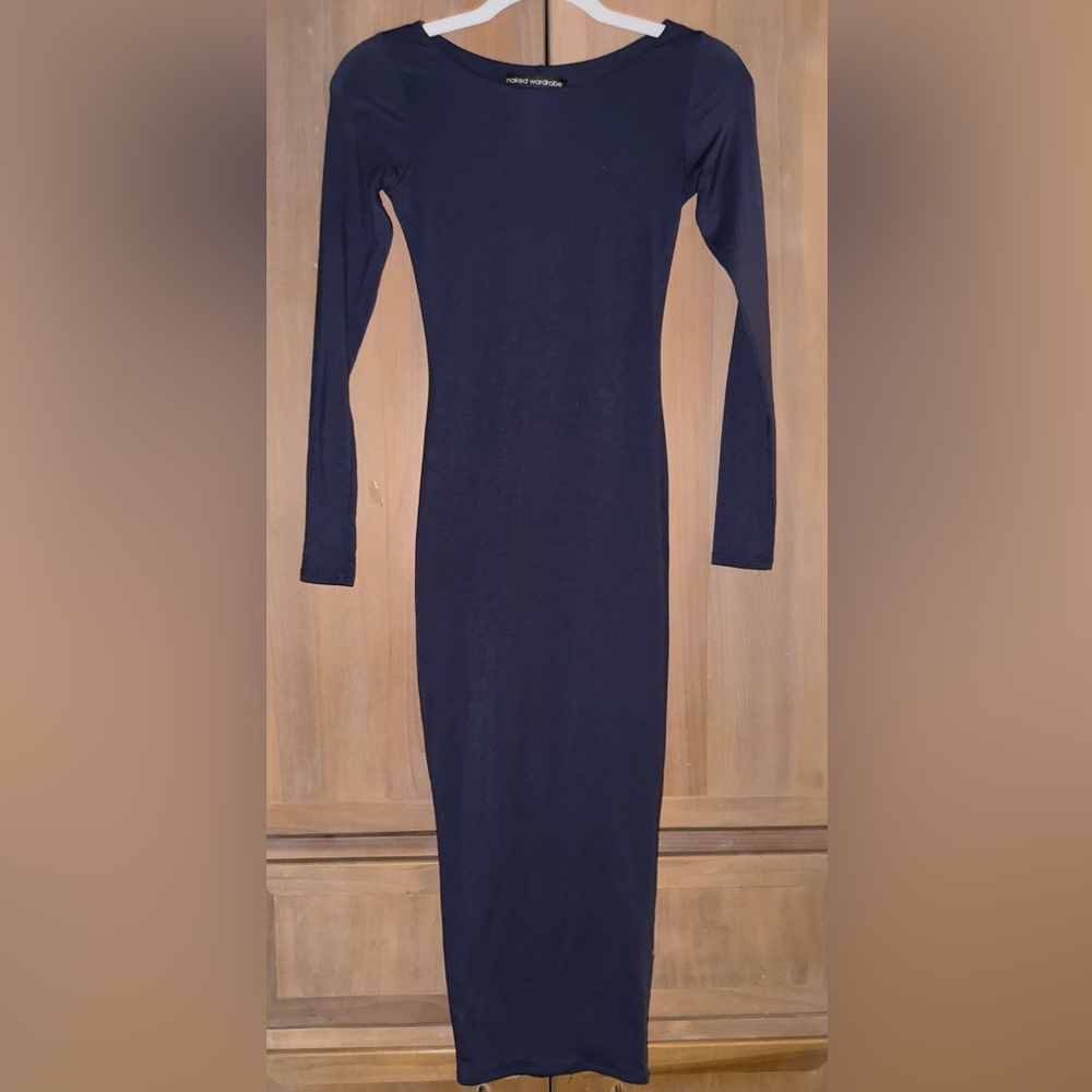 Naked Wardrobe Black Long Sleeve Bodycon Maxi Dress